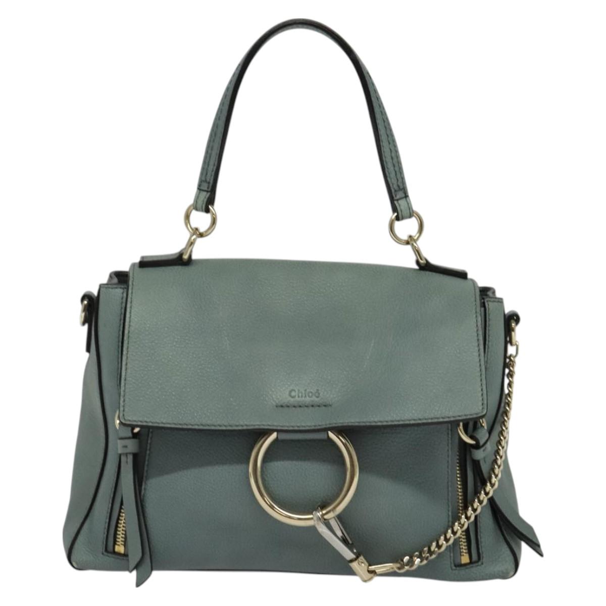 Chloe Fayday Hand Bag Leather 2way Green Gold Auth fm4705
