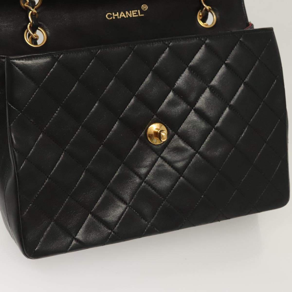 CHANEL Matelasse Chain Shoulder Bag Lamb Skin Black Gold CC Auth fm4732