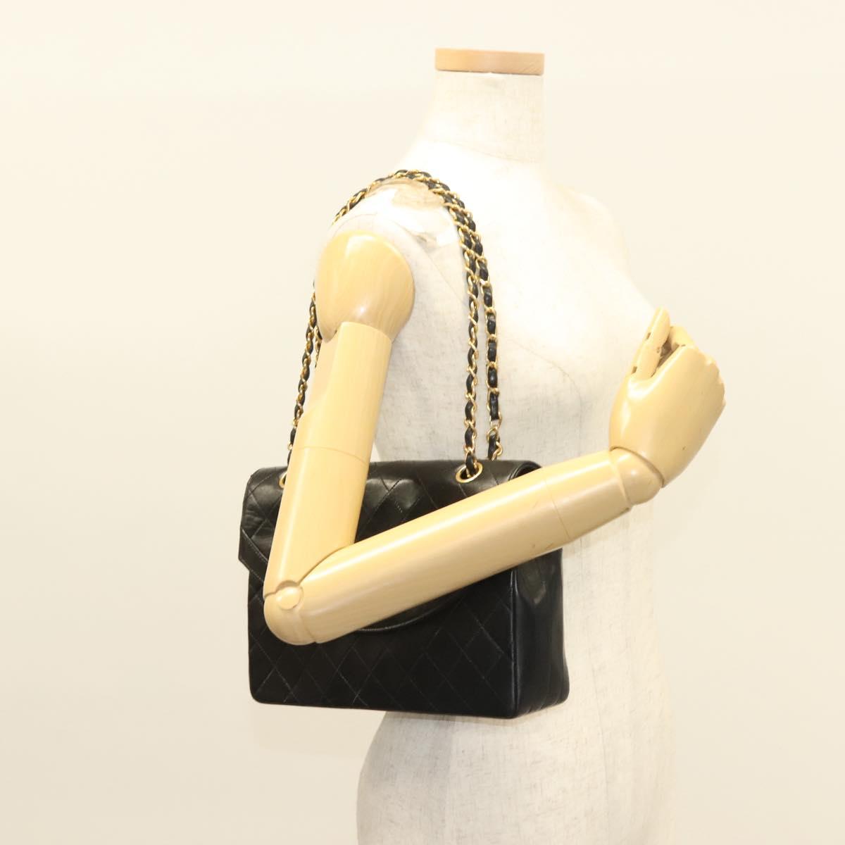 CHANEL Matelasse Chain Shoulder Bag Lamb Skin Black Gold CC Auth fm4732