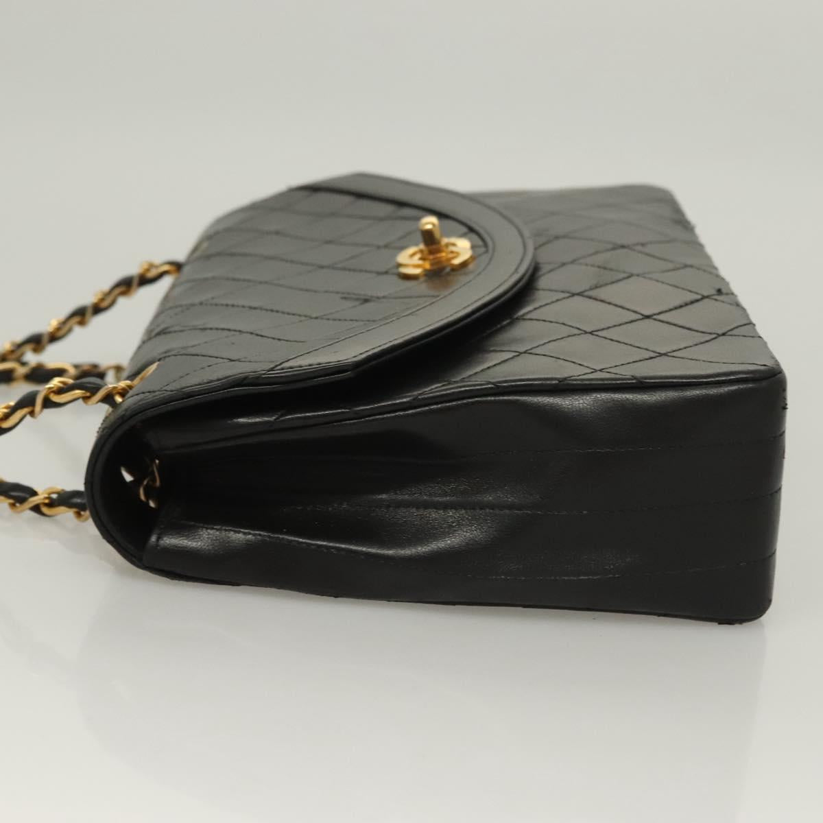 CHANEL Matelasse Chain Shoulder Bag Lamb Skin Black Gold CC Auth fm4732