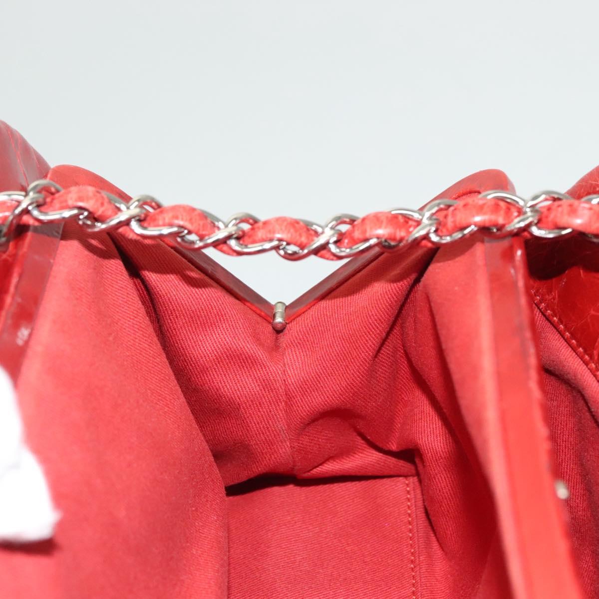 CHANEL Matelasse Bowling Chain Shoulder Bag Patent leather Red CC Auth fm4736