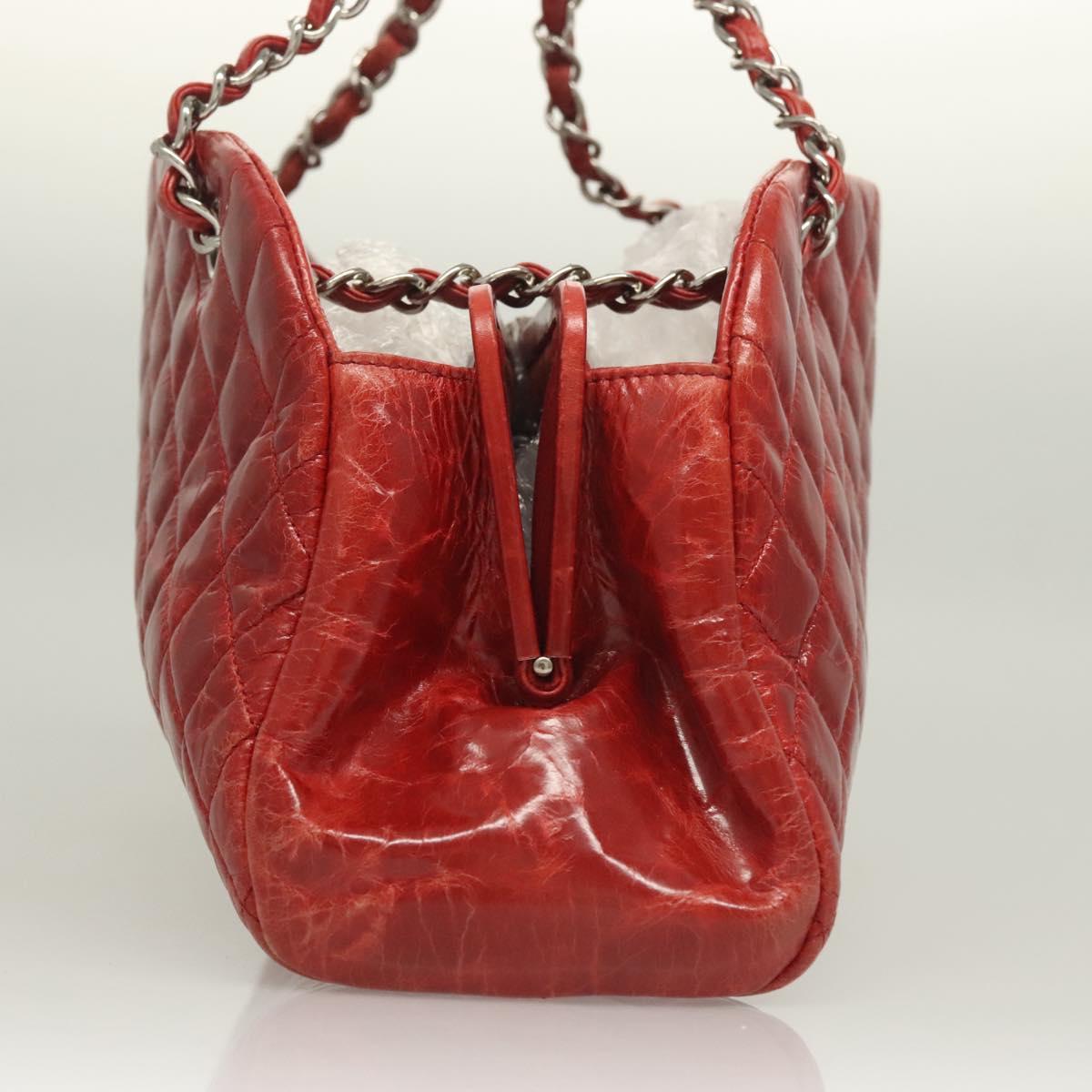 CHANEL Matelasse Bowling Chain Shoulder Bag Patent leather Red CC Auth fm4736