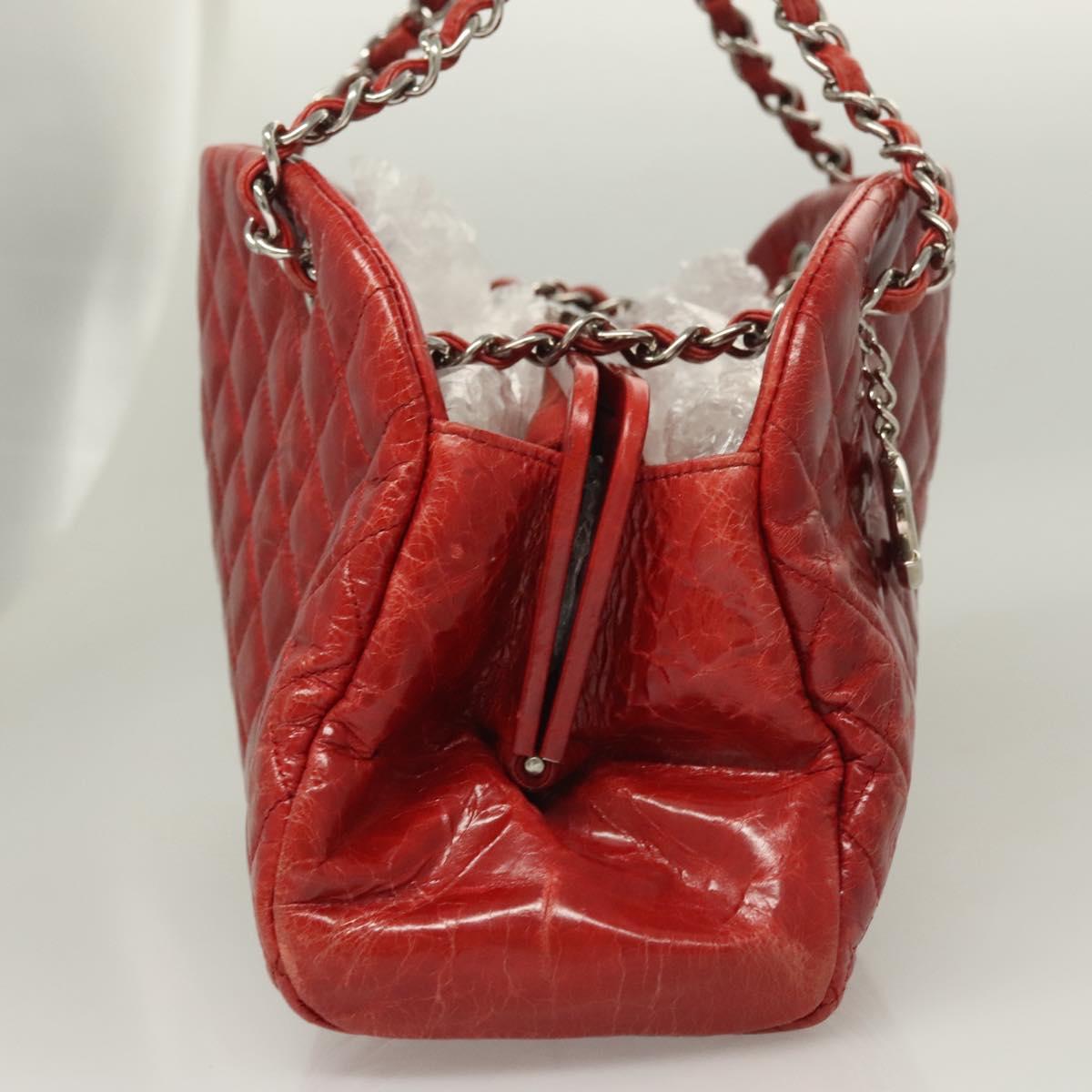 CHANEL Matelasse Bowling Chain Shoulder Bag Patent leather Red CC Auth fm4736