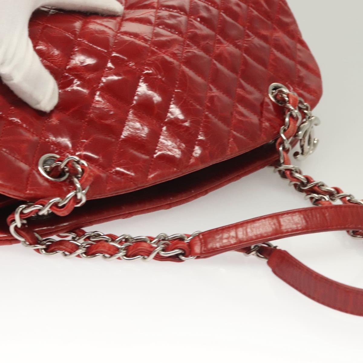 CHANEL Matelasse Bowling Chain Shoulder Bag Patent leather Red CC Auth fm4736