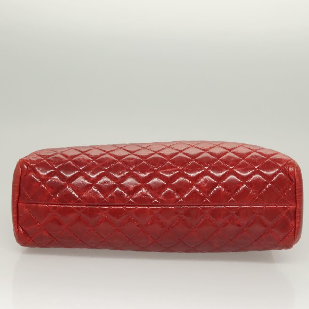 CHANEL Matelasse Bowling Chain Shoulder Bag Patent leather Red CC Auth fm4736