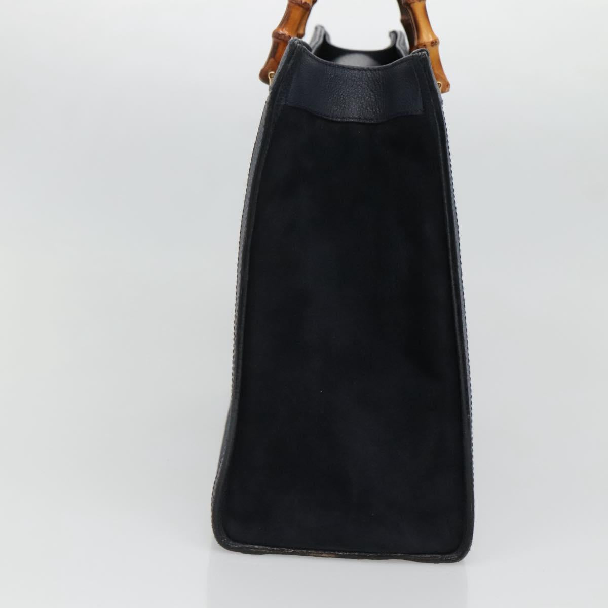 GUCCI Bamboo Tote Bag Suede Leather Navy Gold 002 1186 0260 Auth fm4759