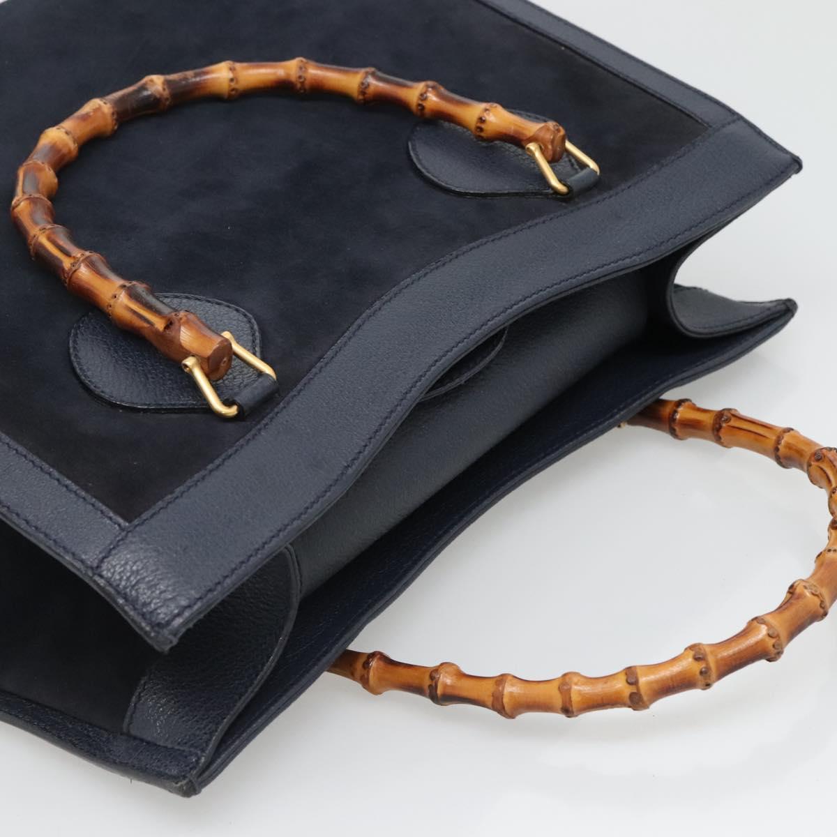 GUCCI Bamboo Tote Bag Suede Leather Navy Gold 002 1186 0260 Auth fm4759