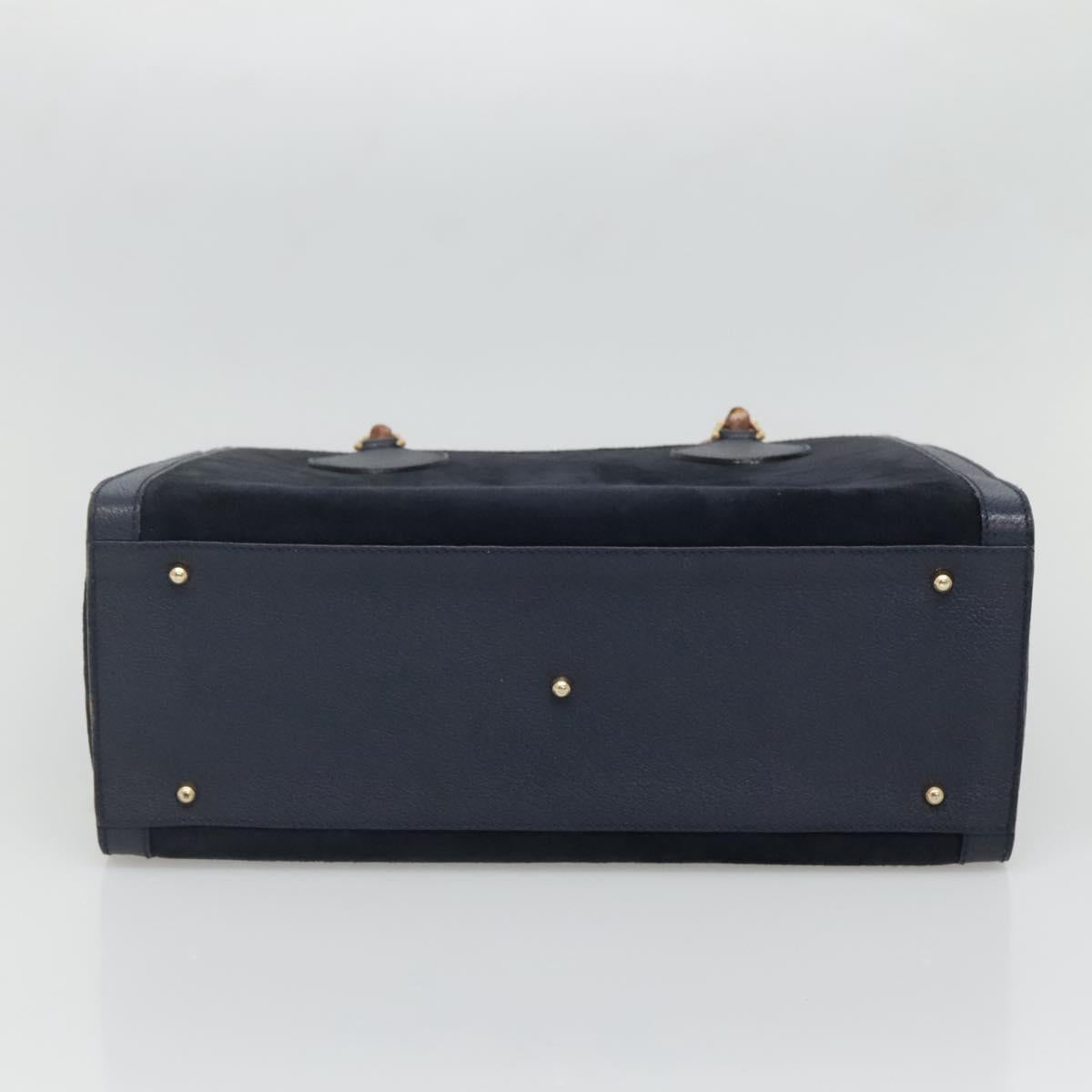 GUCCI Bamboo Tote Bag Suede Leather Navy Gold 002 1186 0260 Auth fm4759