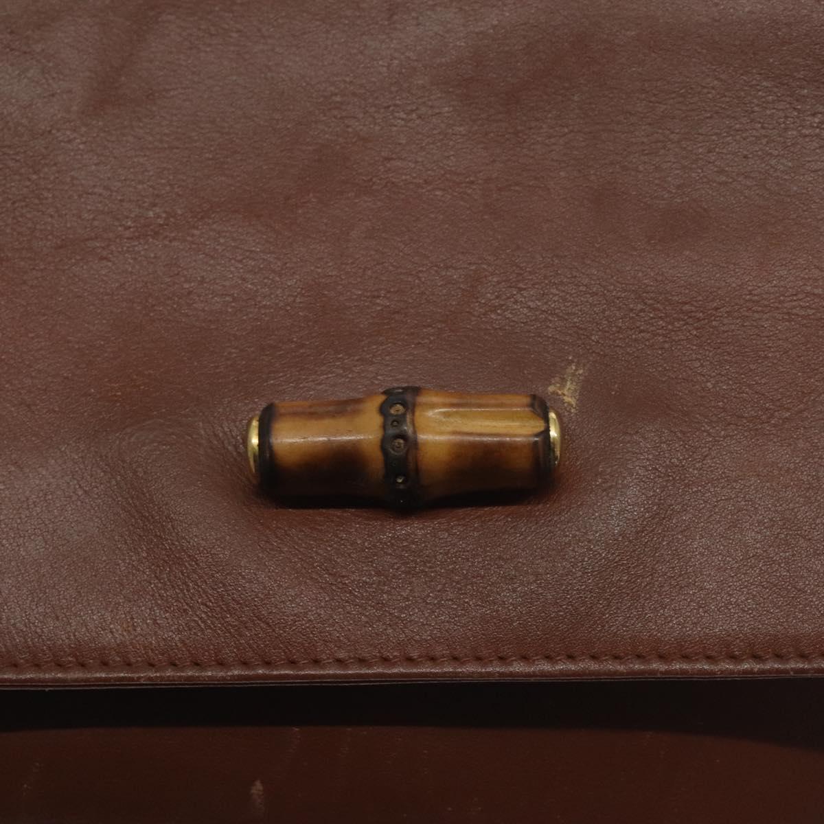 GUCCI Bamboo Shoulder Bag Leather Brown Gold 001 14 1571 Auth fm4767