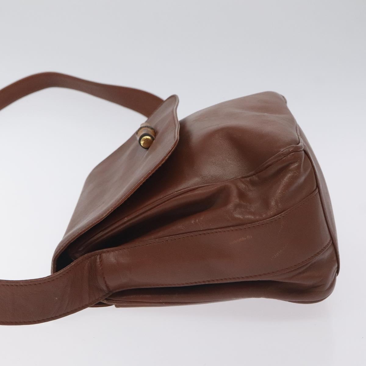 GUCCI Bamboo Shoulder Bag Leather Brown Gold 001 14 1571 Auth fm4767