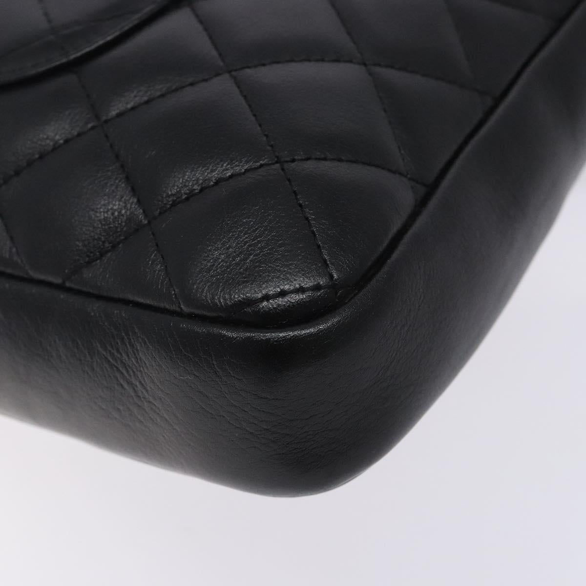 CHANEL Medium Pochette Shoulder Bag Cambon Line Leather Black Silver Auth fm4781