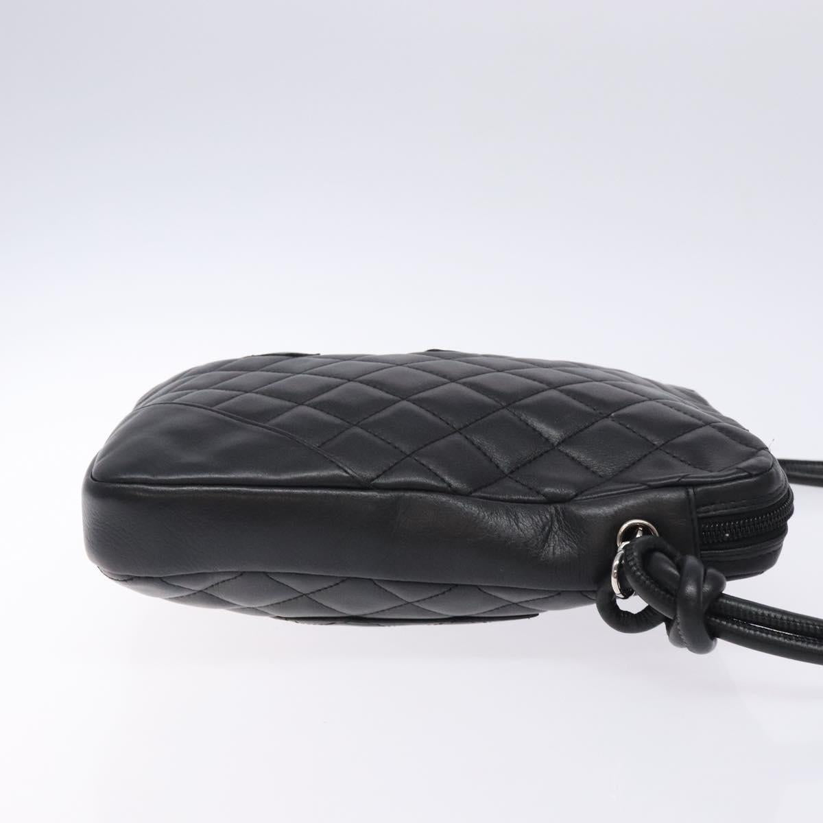 CHANEL Medium Pochette Shoulder Bag Cambon Line Leather Black Silver Auth fm4781