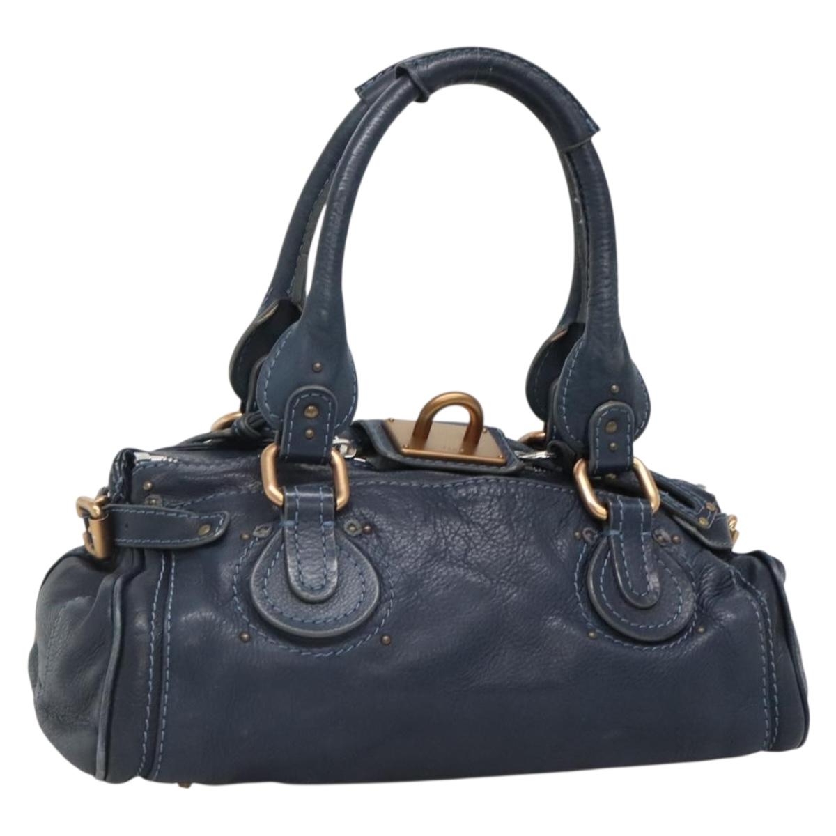 Chloe Paddington Hand Bag Leather Navy Gold Silver Auth fm4793