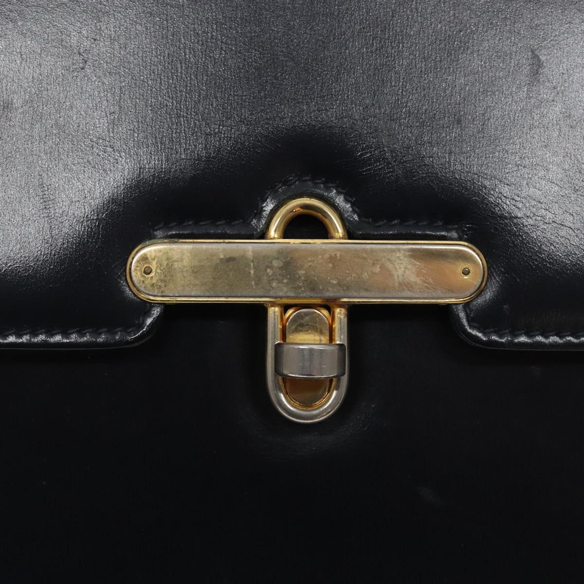 GUCCI Shoulder Bag Leather Navy Gold Auth fm4794
