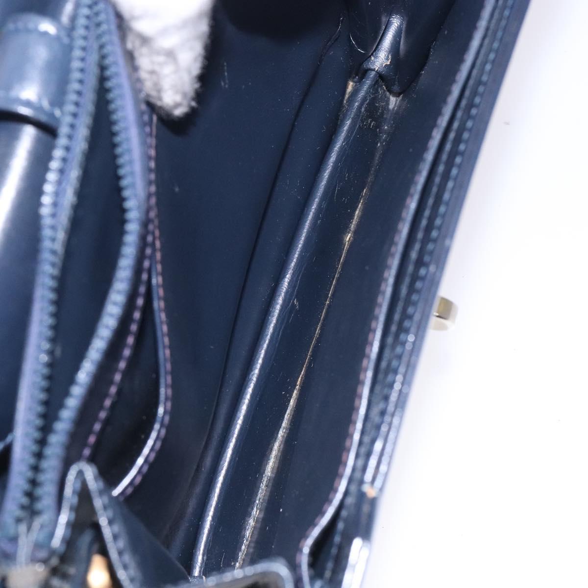 GUCCI Shoulder Bag Leather Navy Gold Auth fm4794