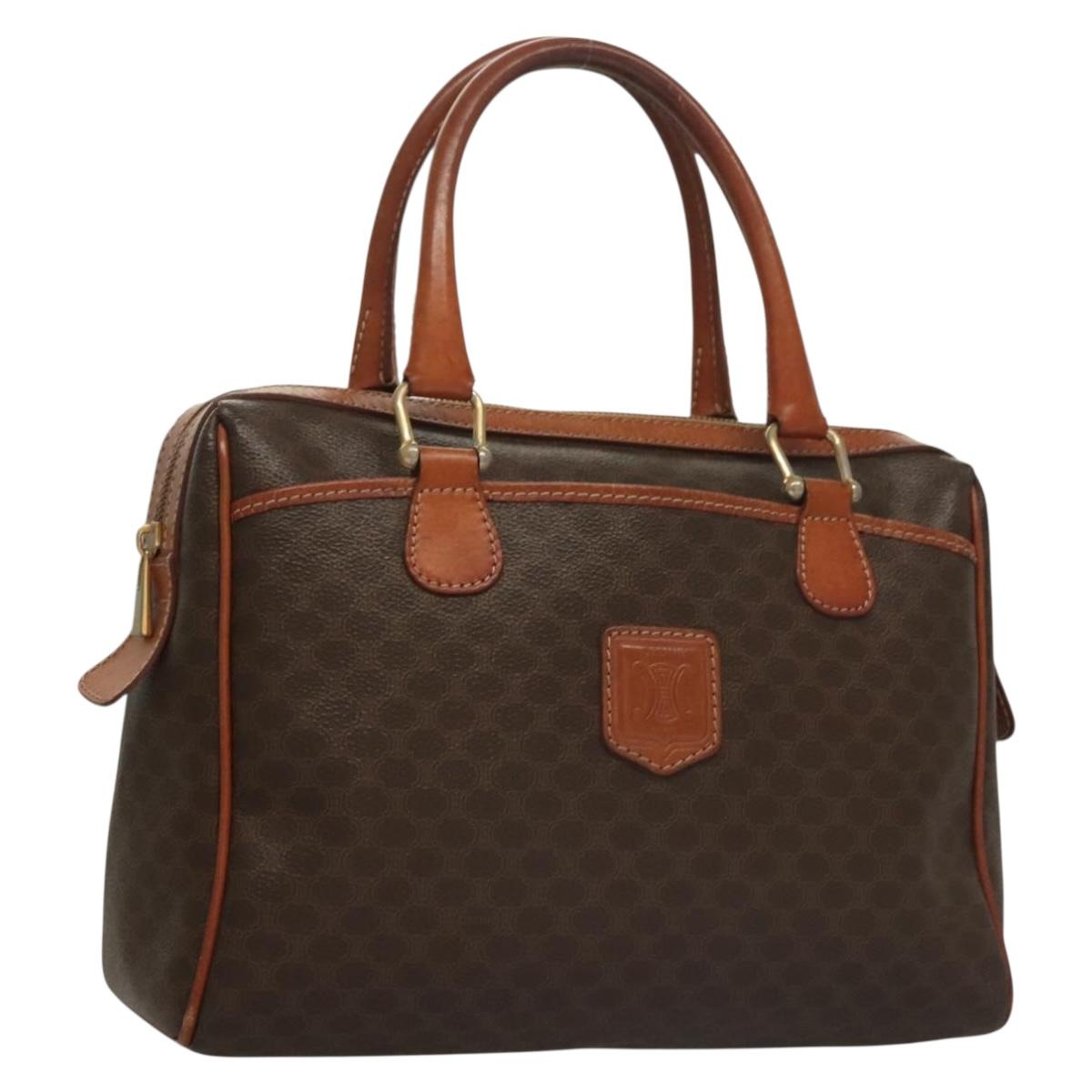 CELINE Macadam Canvas Hand Bag PVC Leather Brown Gold Auth fm4799