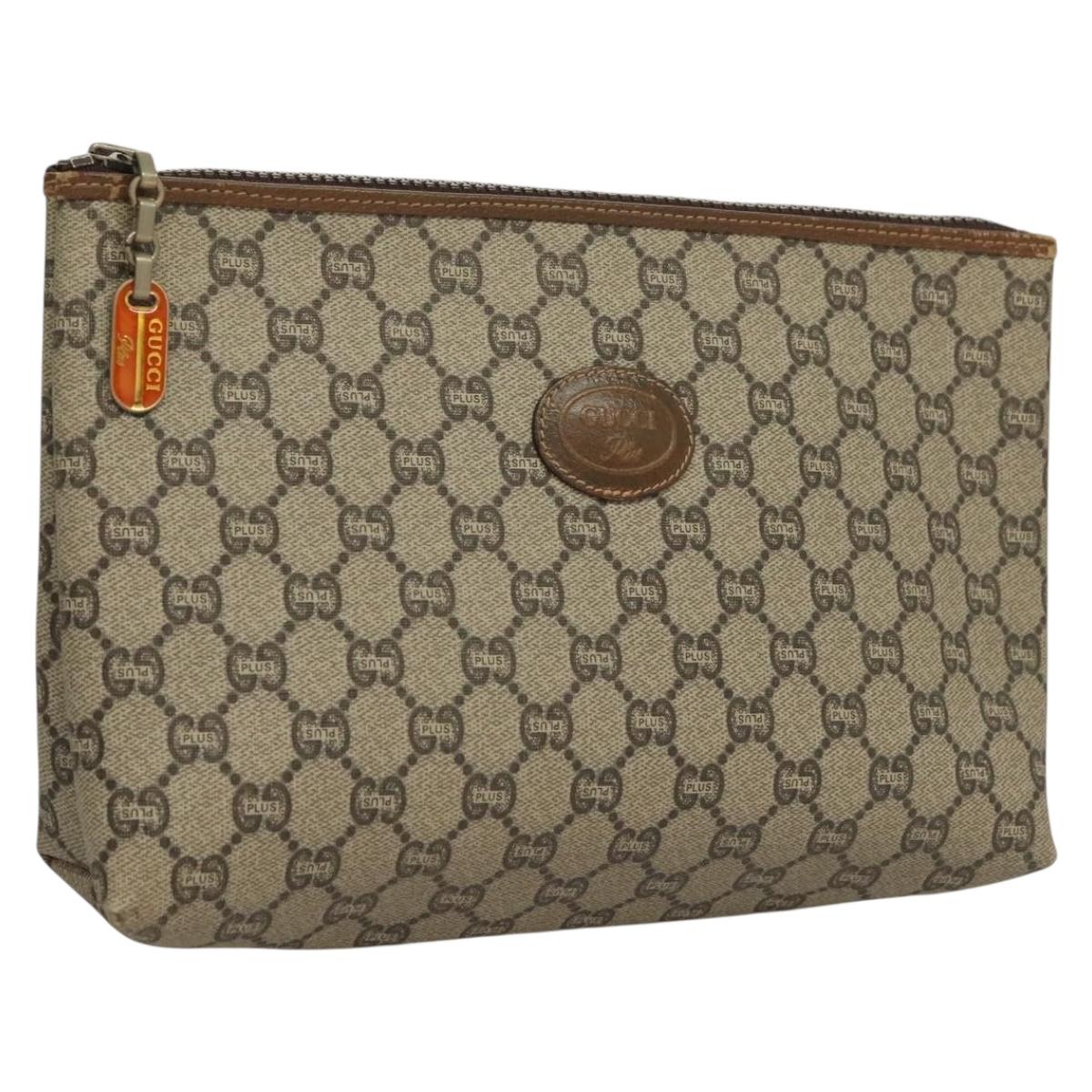 GUCCI GG Plus Supreme Clutch Bag PVC Beige Gold Auth fm4810