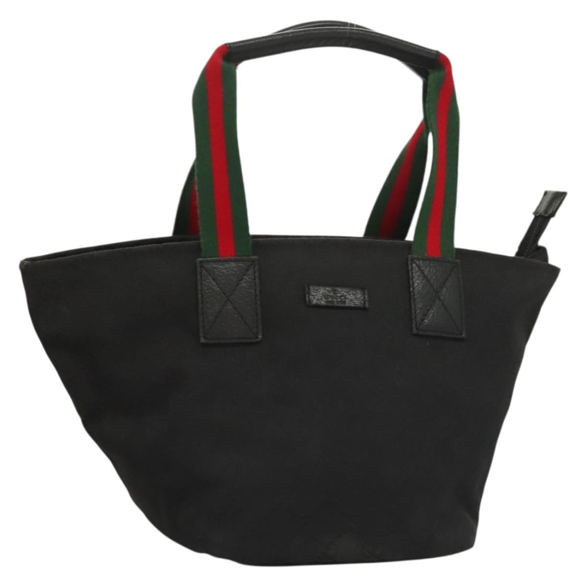 GUCCI GG Canvas Web Sherry Line Tote Bag Black Silver 131228 Auth fm4817