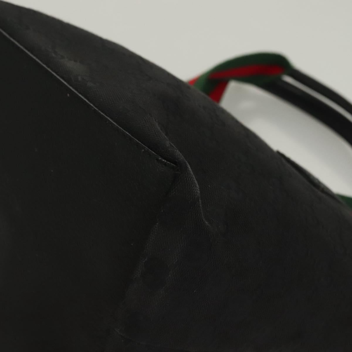 GUCCI GG Canvas Web Sherry Line Tote Bag Black Silver 131228 Auth fm4817