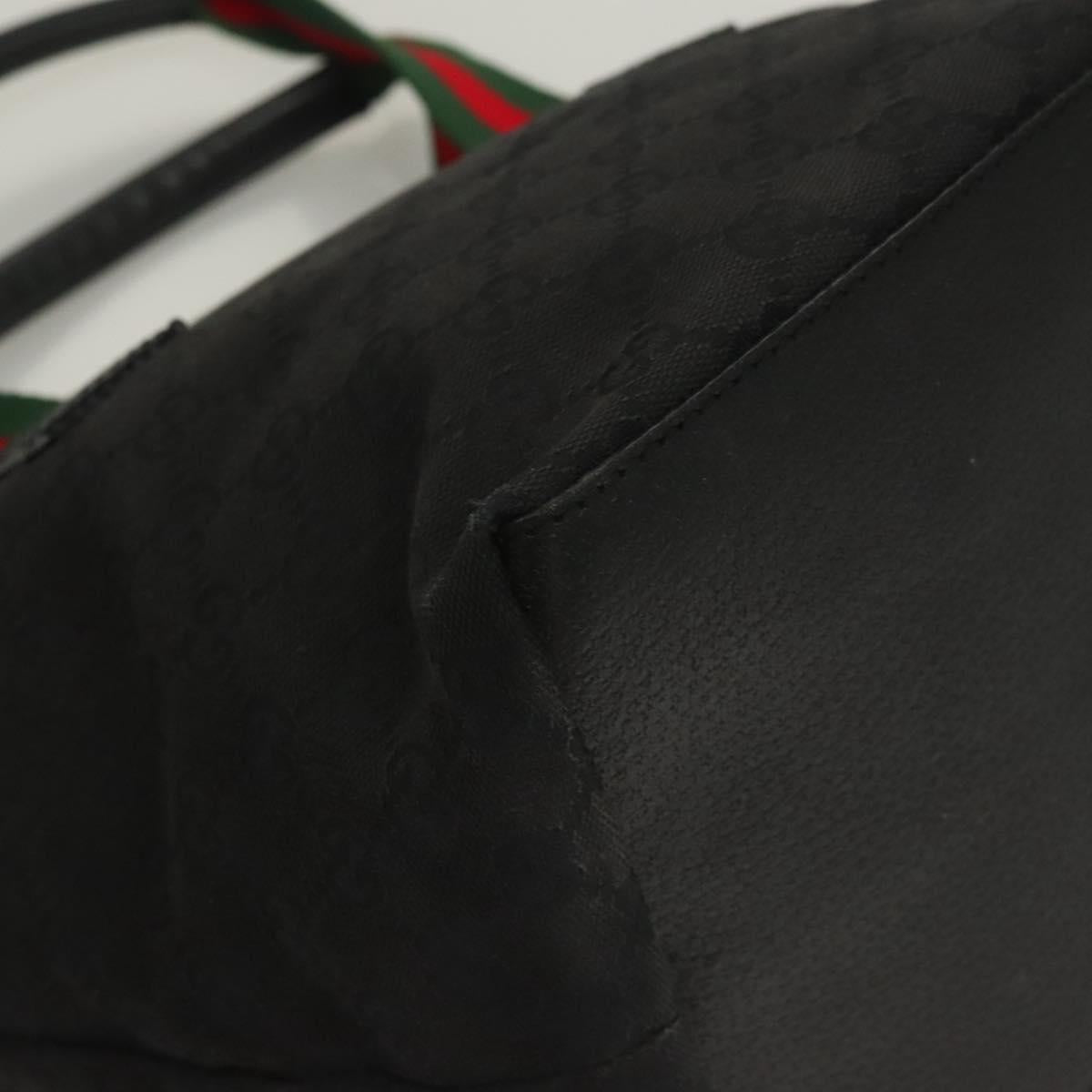 GUCCI GG Canvas Web Sherry Line Tote Bag Black Silver 131228 Auth fm4817