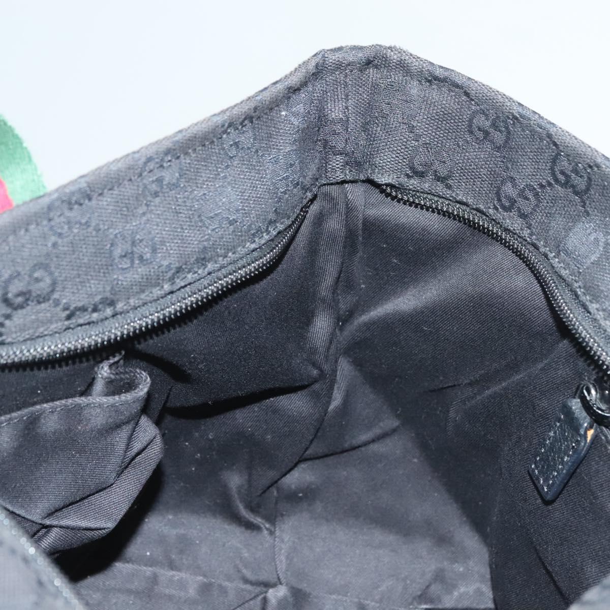 GUCCI GG Canvas Web Sherry Line Tote Bag Black Silver 131228 Auth fm4817