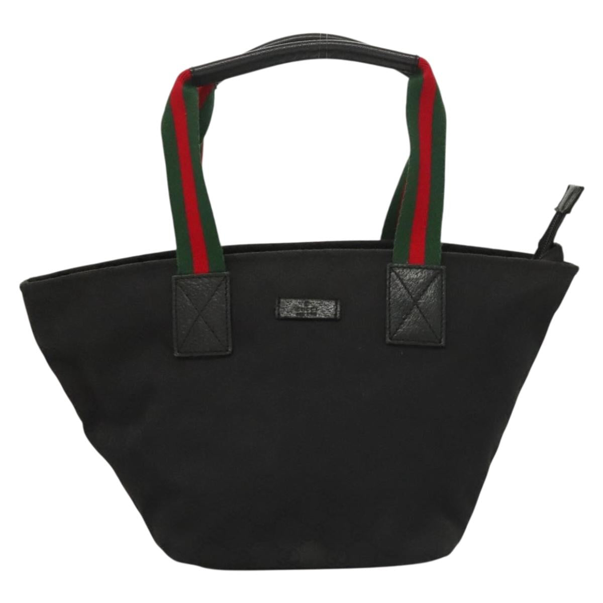 GUCCI GG Canvas Web Sherry Line Tote Bag Black Silver 131228 Auth fm4817