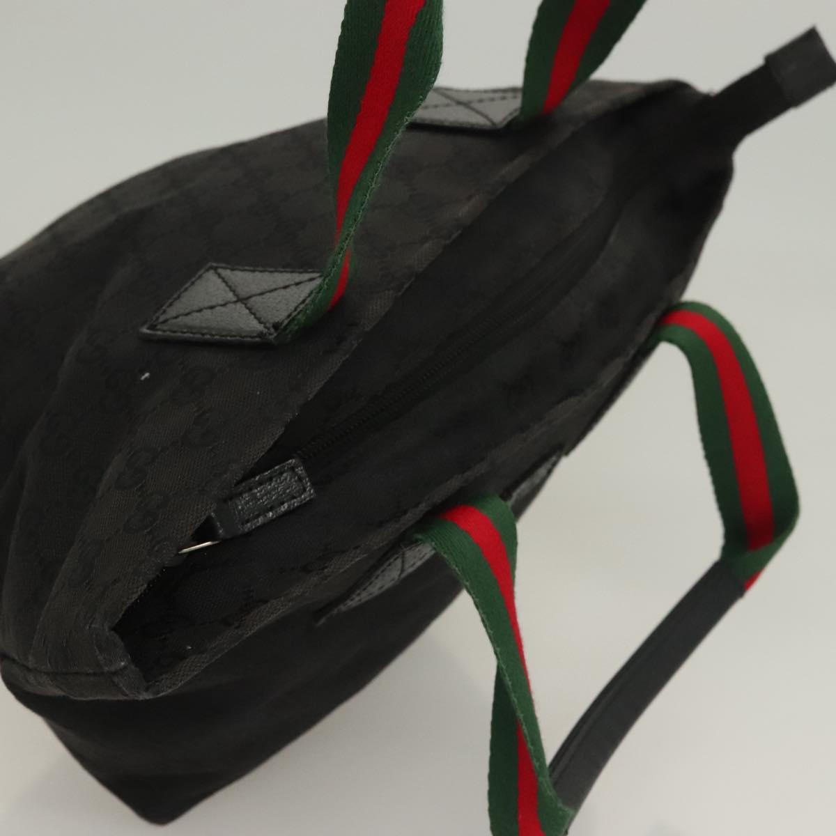GUCCI GG Canvas Web Sherry Line Tote Bag Black Silver 131228 Auth fm4817
