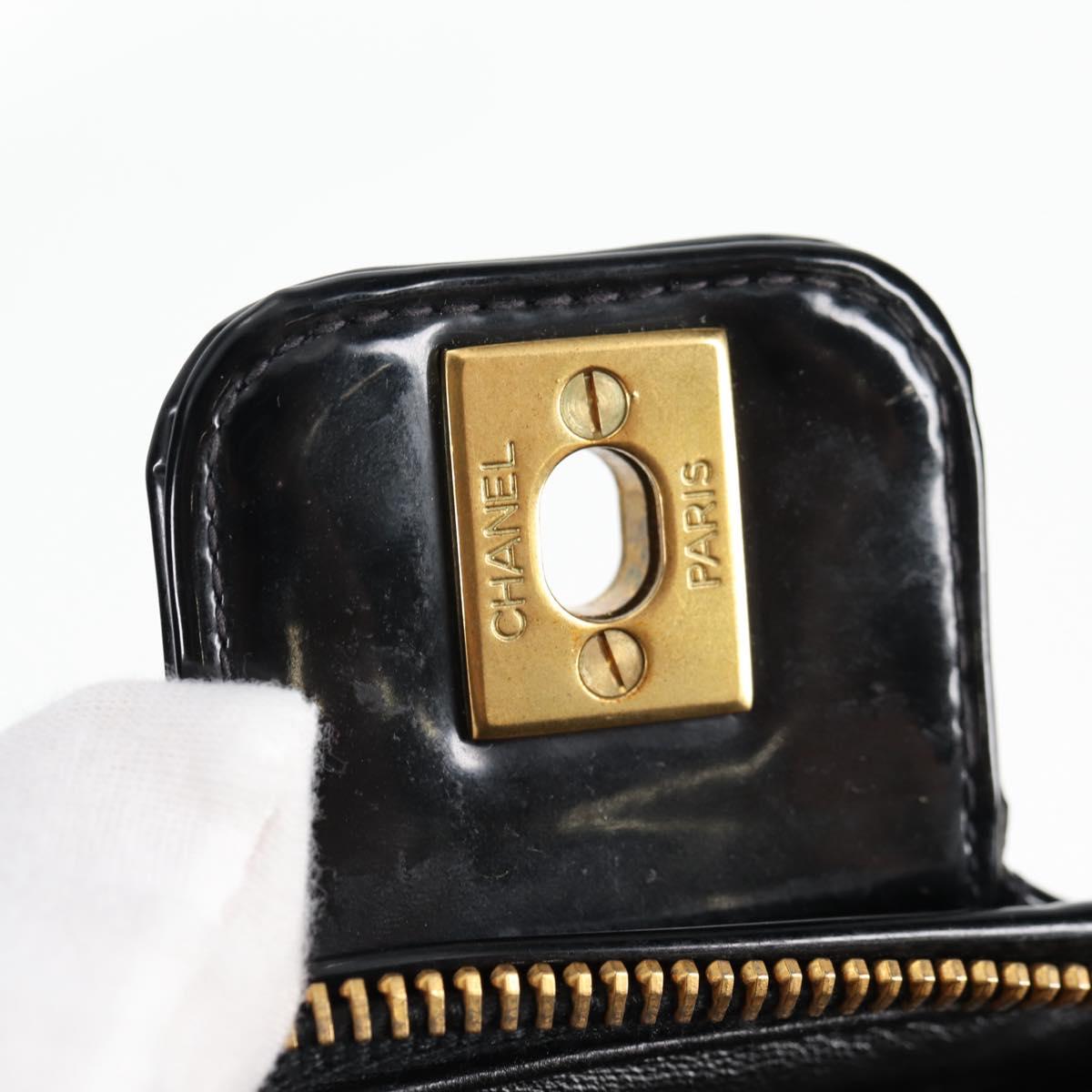 CHANEL Matelasse Vanity Hand Bag Patent leather Black Gold CC Auth fm4820V