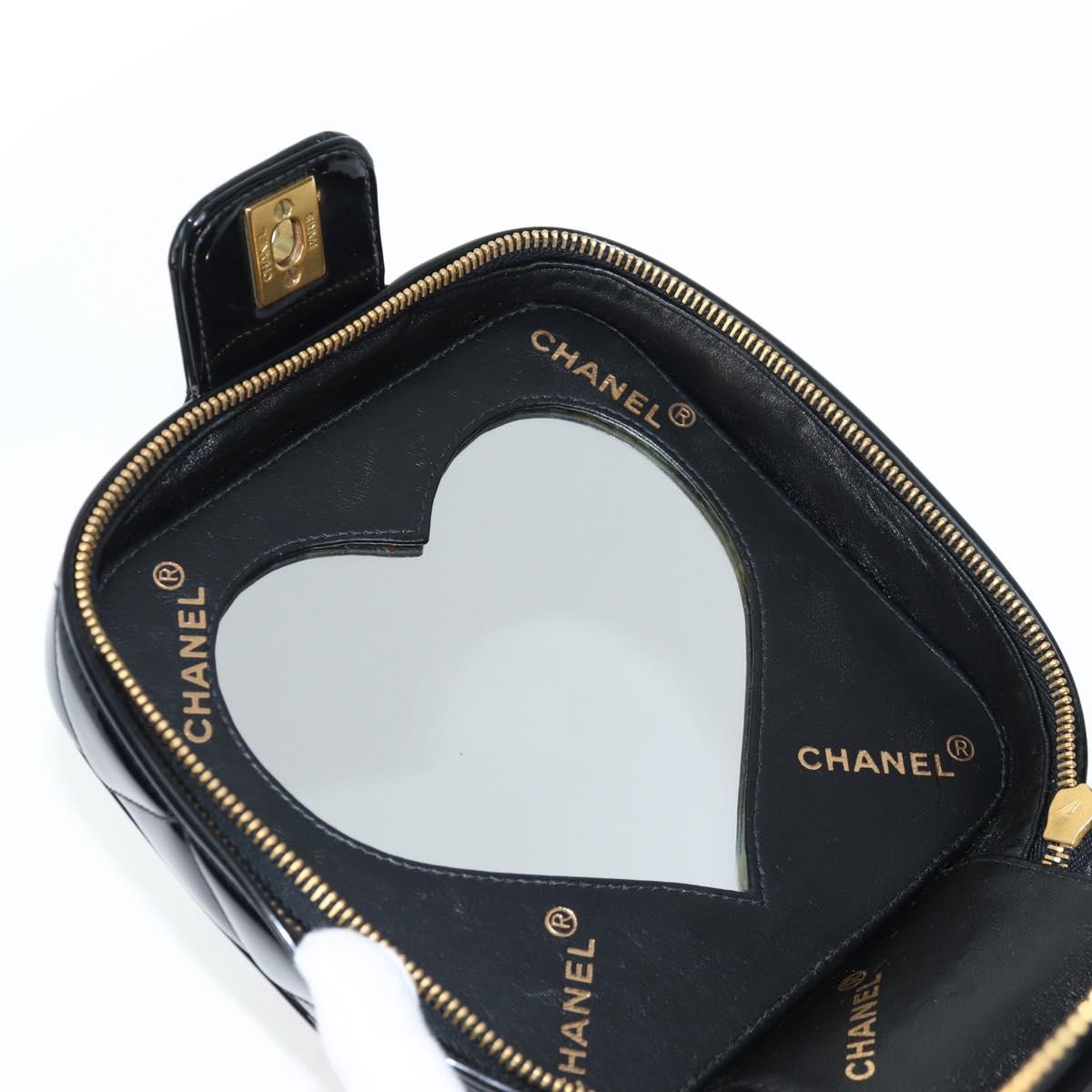 CHANEL Matelasse Vanity Hand Bag Patent leather Black Gold CC Auth fm4820V