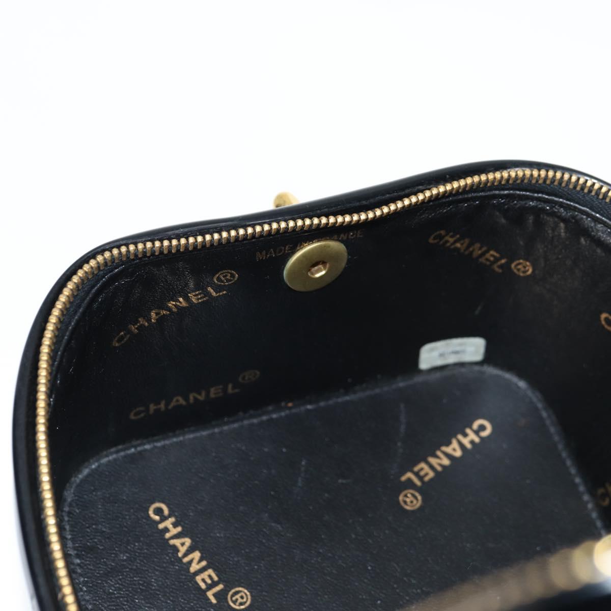 CHANEL Matelasse Vanity Hand Bag Patent leather Black Gold CC Auth fm4820V