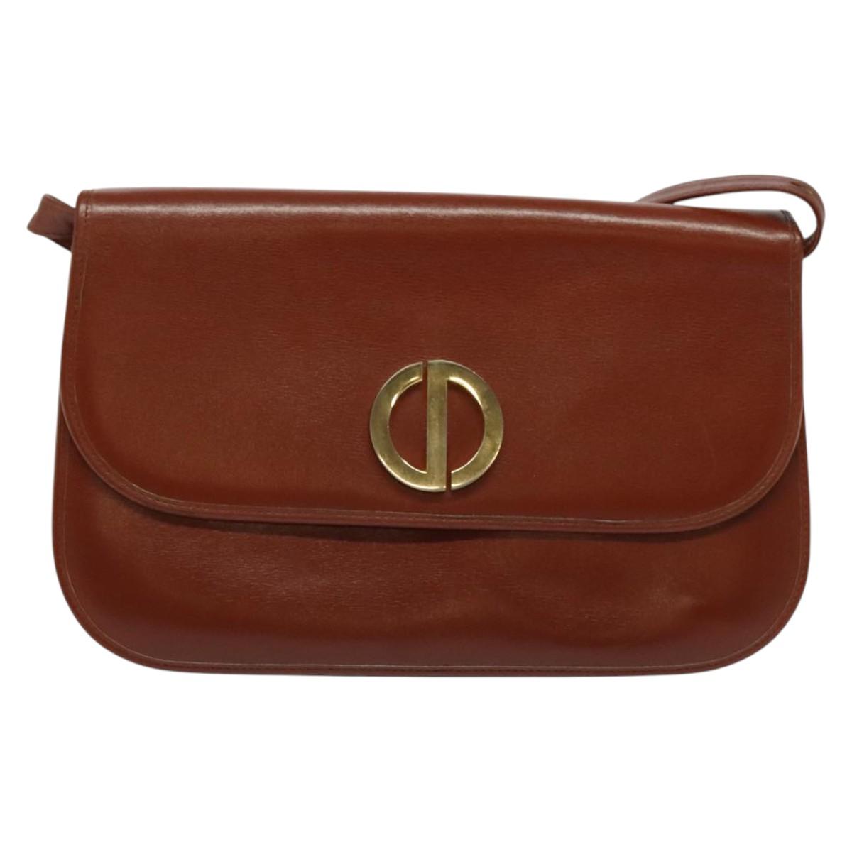 Christian Dior Shoulder Bag Leather Brown Gold Auth fm4829