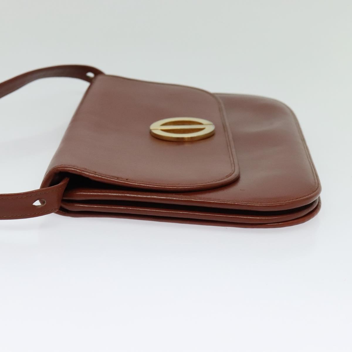 Christian Dior Shoulder Bag Leather Brown Gold Auth fm4829