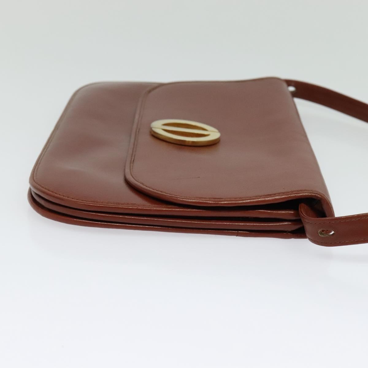 Christian Dior Shoulder Bag Leather Brown Gold Auth fm4829