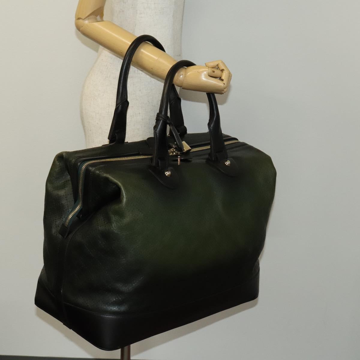 GUCCI Diamante Boston Bag PVC Khaki Black gold Auth fm4834