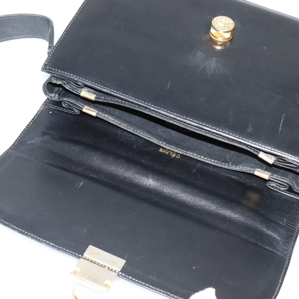 CELINE Shoulder Bag Leather Black Gold Auth fm4838