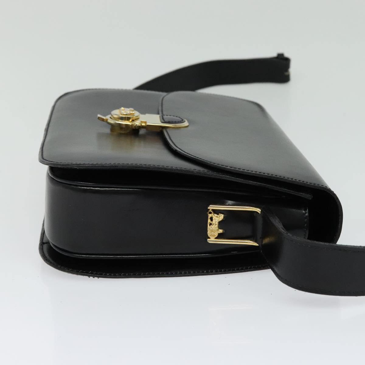 CELINE Shoulder Bag Leather Black Gold Auth fm4838