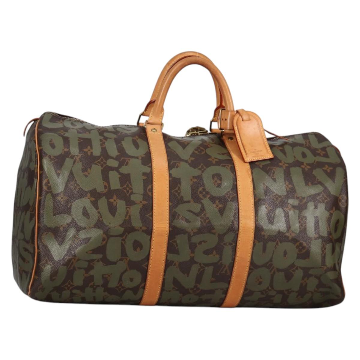 LOUIS VUITTON Monogram Graffiti Keepall 50 Boston Bag Khaki M92196 Auth fm4841SAV