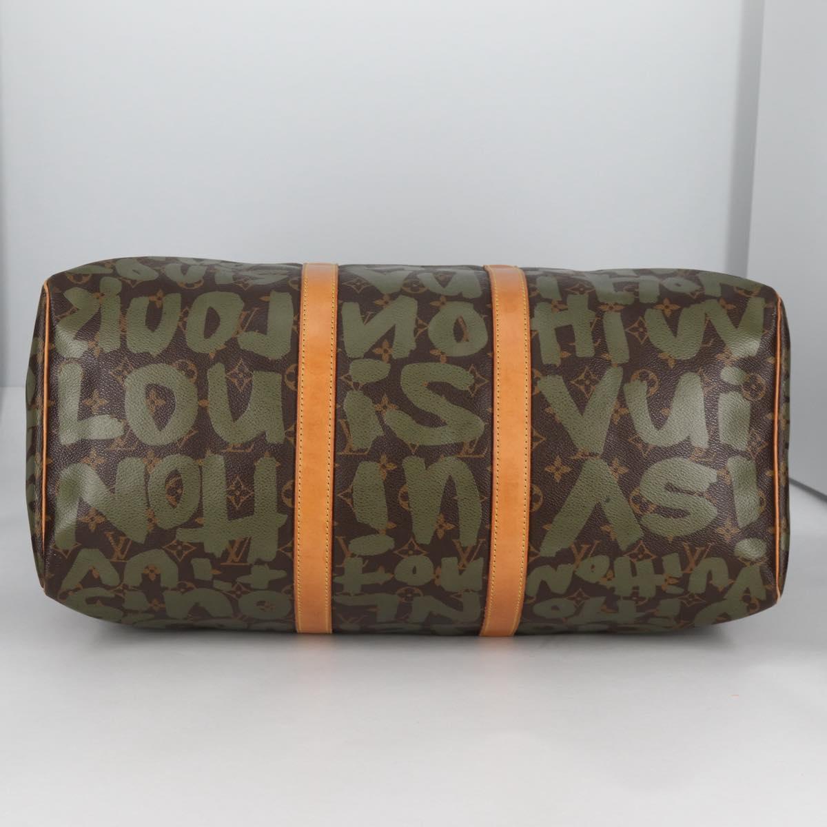 LOUIS VUITTON Monogram Graffiti Keepall 50 Boston Bag Khaki M92196 Auth fm4841SAV