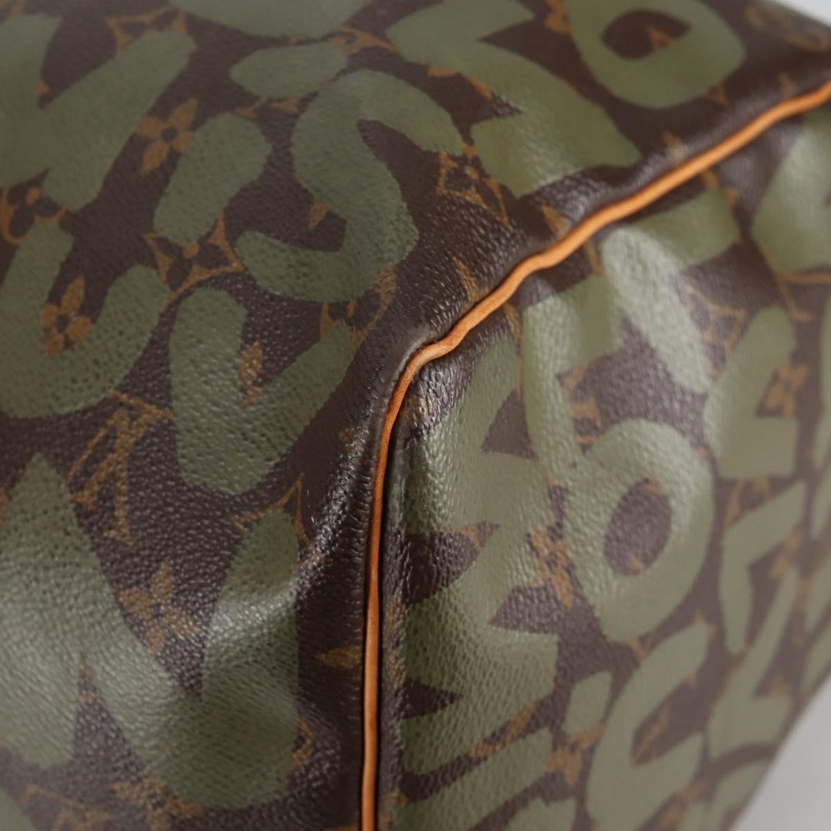 LOUIS VUITTON Monogram Graffiti Keepall 50 Boston Bag Khaki M92196 Auth fm4841V