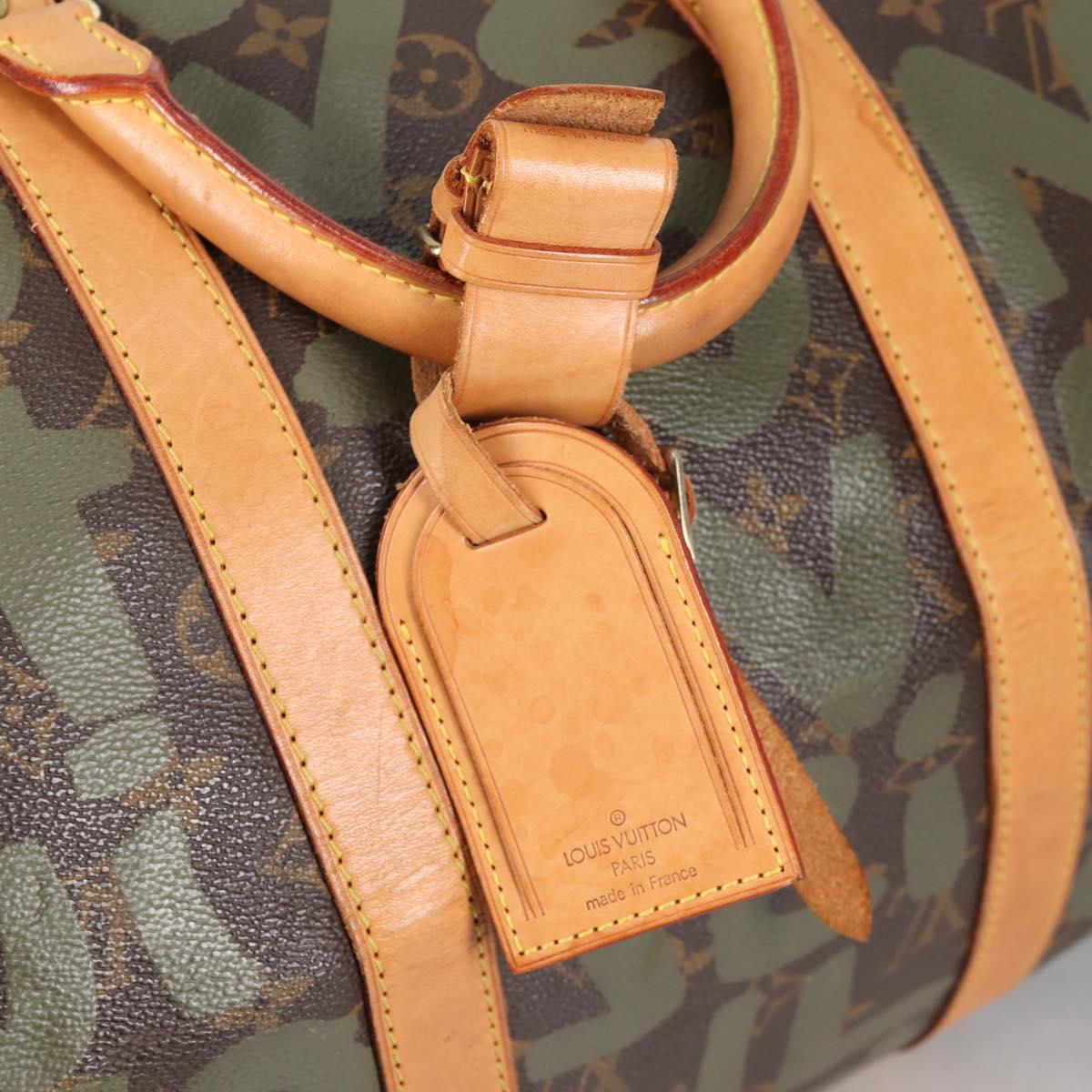 LOUIS VUITTON Monogram Graffiti Keepall 50 Boston Bag Khaki M92196 Auth fm4841SAV
