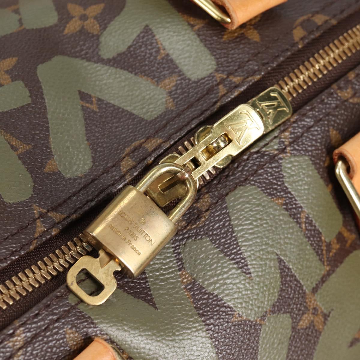 LOUIS VUITTON Monogram Graffiti Keepall 50 Boston Bag Khaki M92196 Auth fm4841V