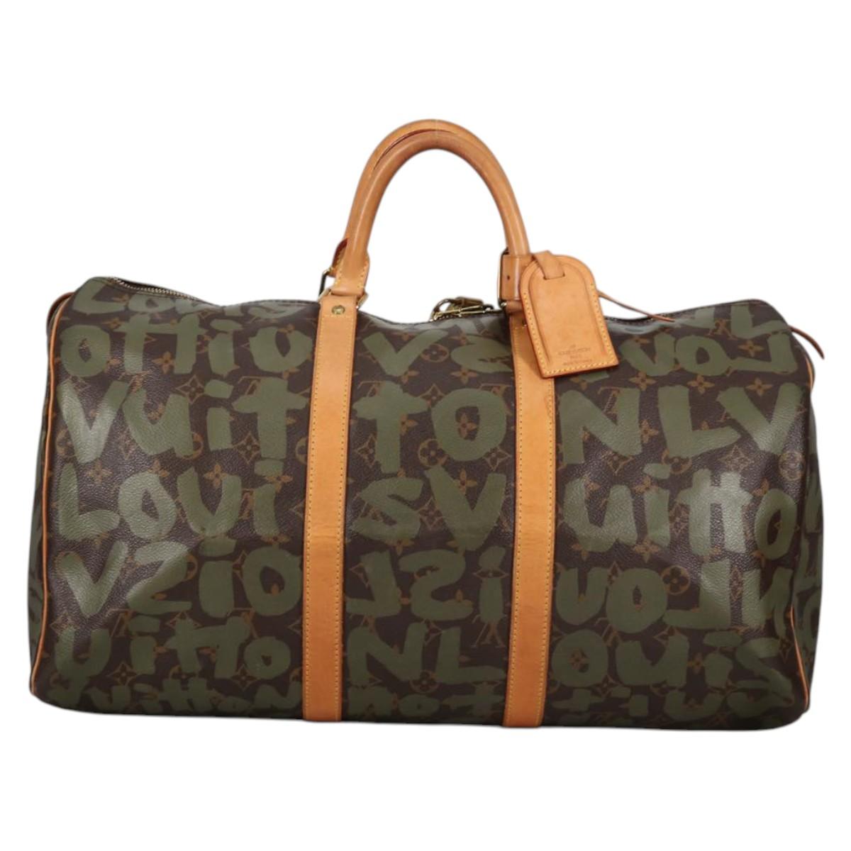 LOUIS VUITTON Monogram Graffiti Keepall 50 Boston Bag Khaki M92196 Auth fm4841SAV