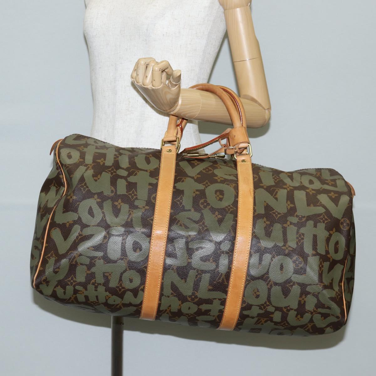 LOUIS VUITTON Monogram Graffiti Keepall 50 Boston Bag Khaki M92196 Auth fm4841SAV