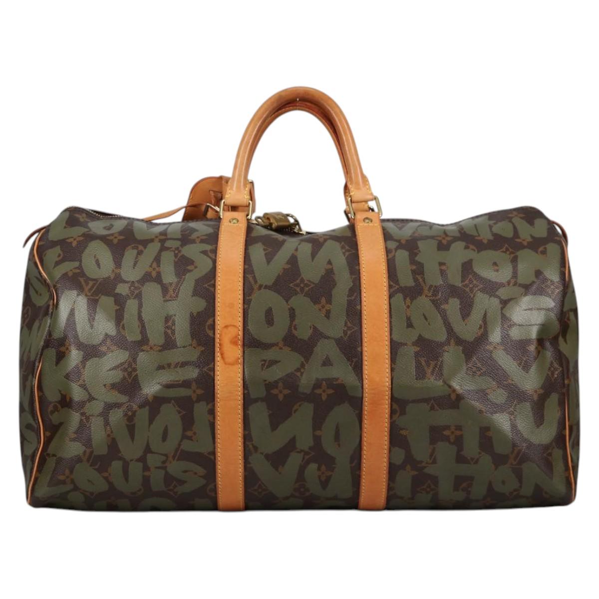 LOUIS VUITTON Monogram Graffiti Keepall 50 Boston Bag Khaki M92196 Auth fm4841SAV
