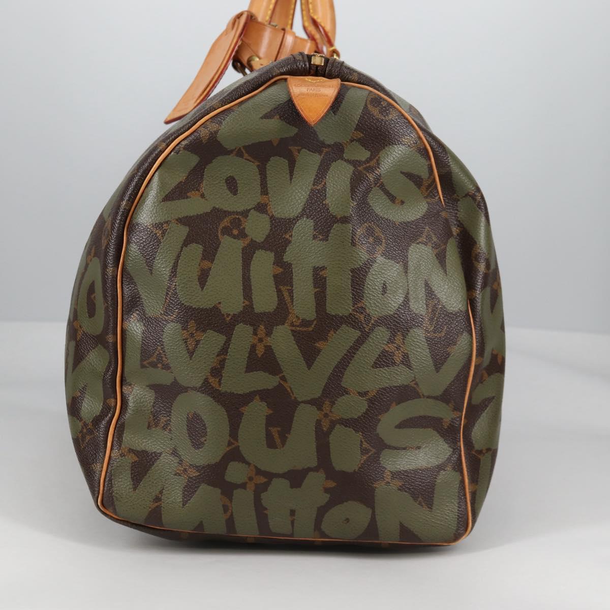 LOUIS VUITTON Monogram Graffiti Keepall 50 Boston Bag Khaki M92196 Auth fm4841SAV