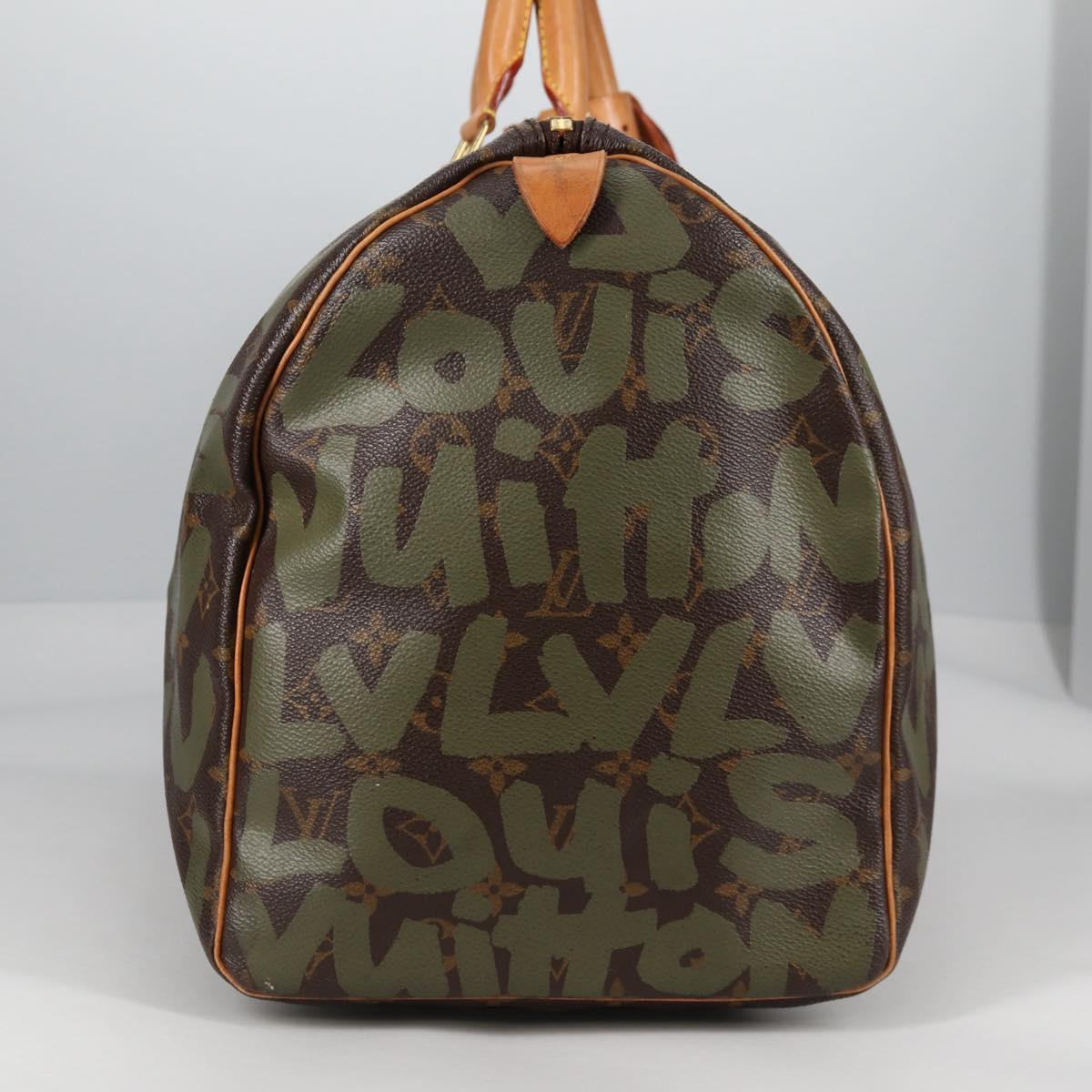 LOUIS VUITTON Monogram Graffiti Keepall 50 Boston Bag Khaki M92196 Auth fm4841V