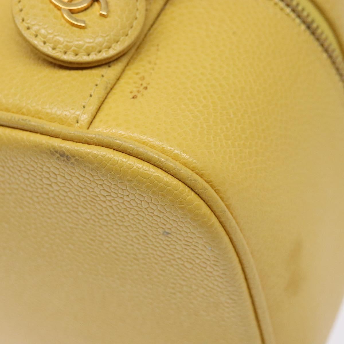 CHANEL COCO Mark Vanity Pouch Caviar Skin Yellow Gold CC Auth fm4842