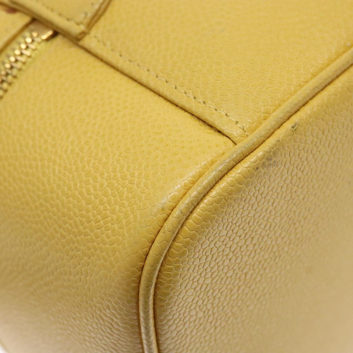 CHANEL COCO Mark Vanity Pouch Caviar Skin Yellow Gold CC Auth fm4842