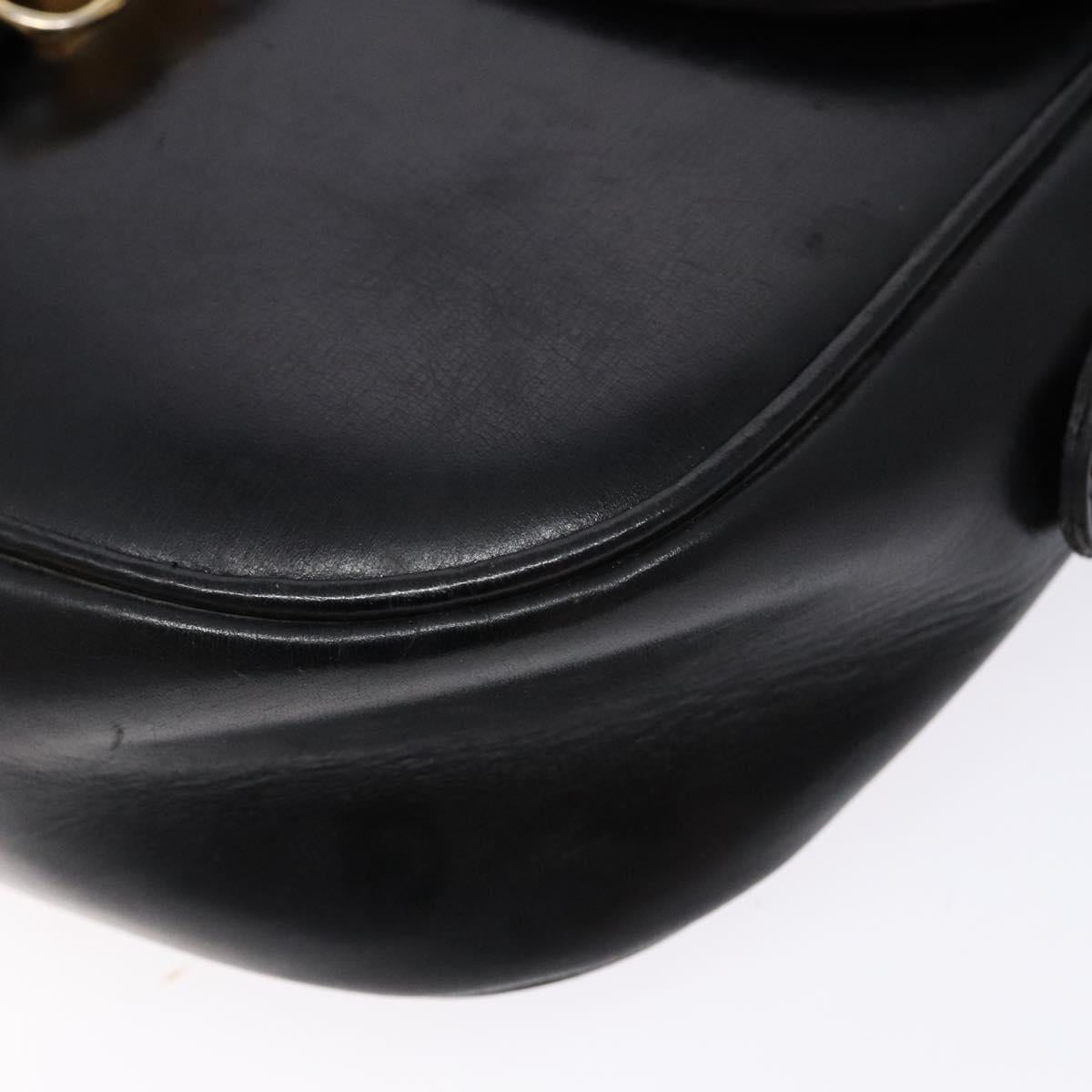 CELINE Shoulder Bag Leather Black Gold Auth fm4845