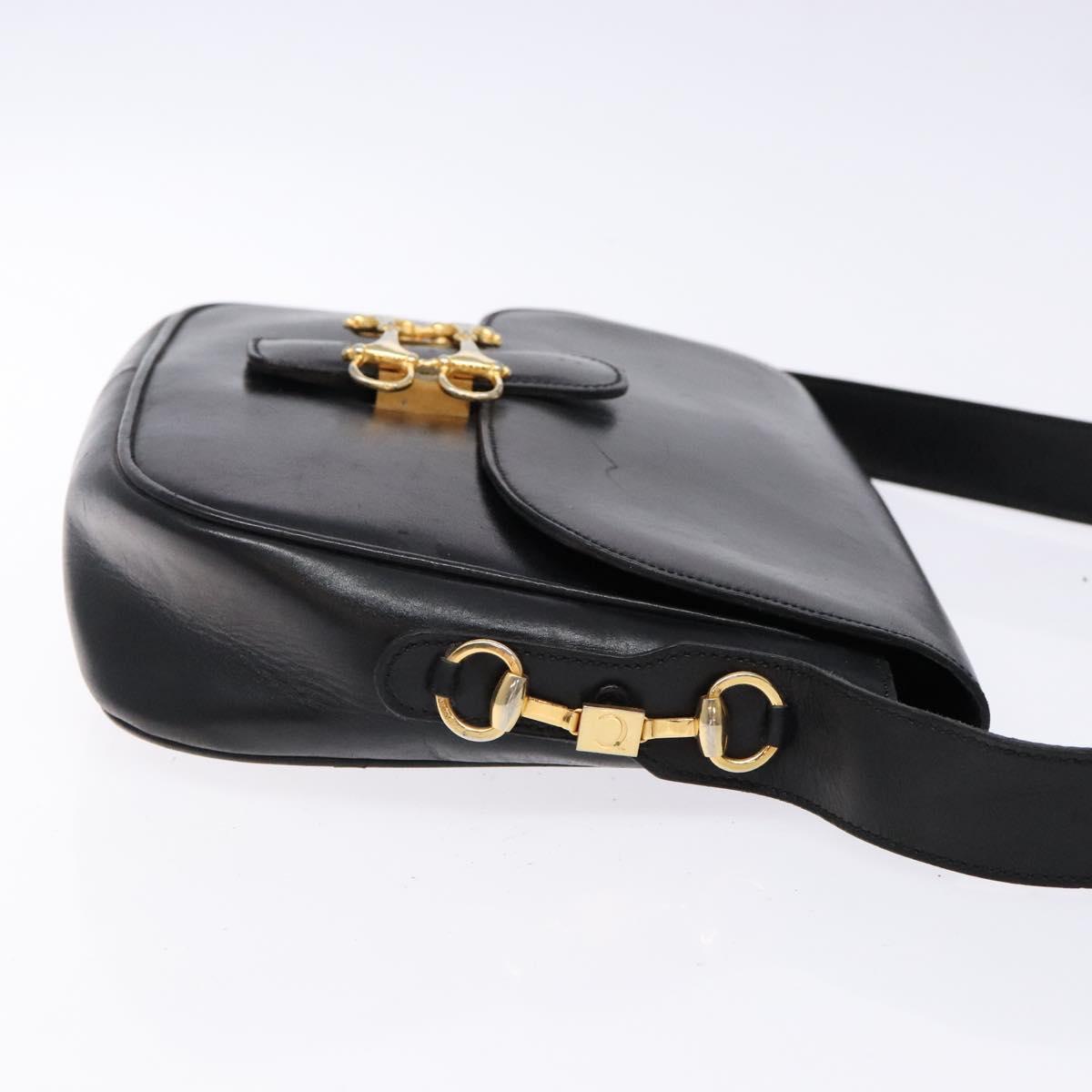 CELINE Shoulder Bag Leather Black Gold Auth fm4845
